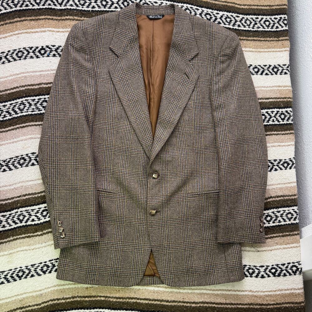 Men's Vintage Lanificio Di Pray Wool Silk Blend Brown Blazer Sports Coat Sz 44R